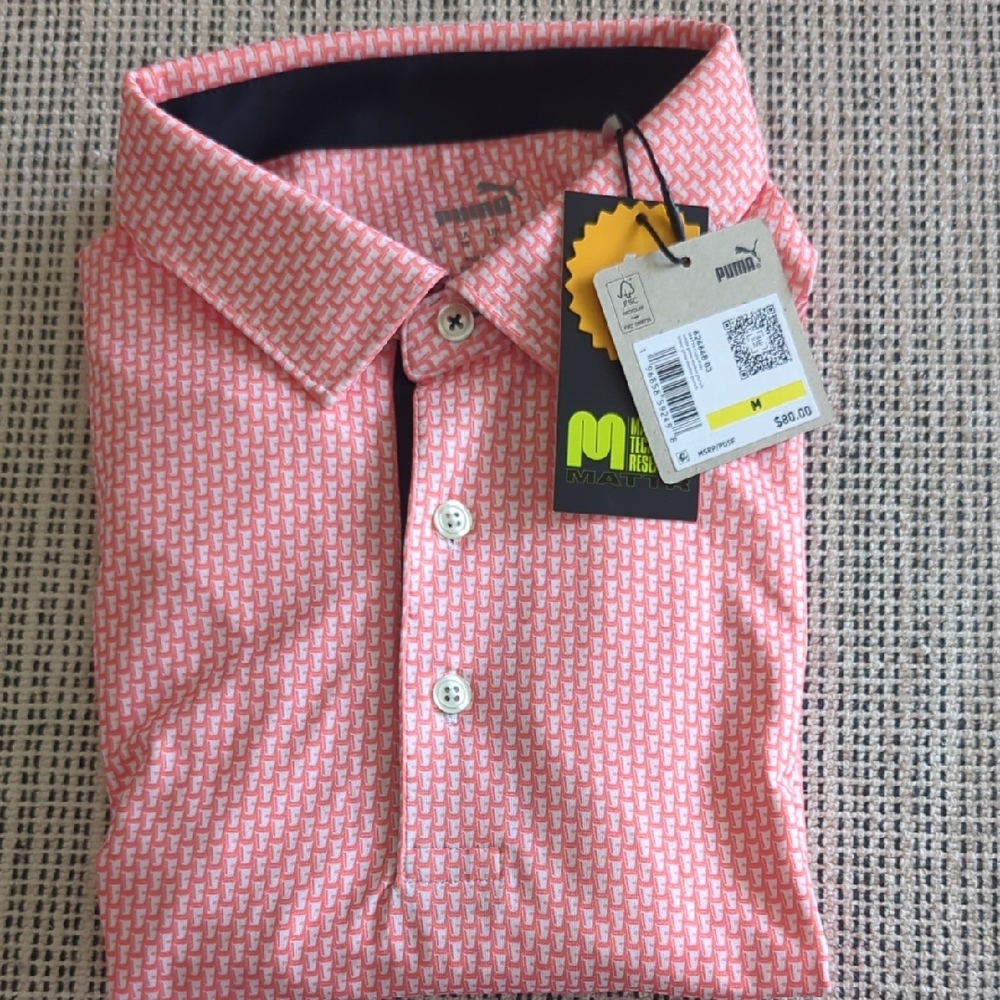 Puma Pink Polo 40 UPF Golf Shirt with Textured Fabric